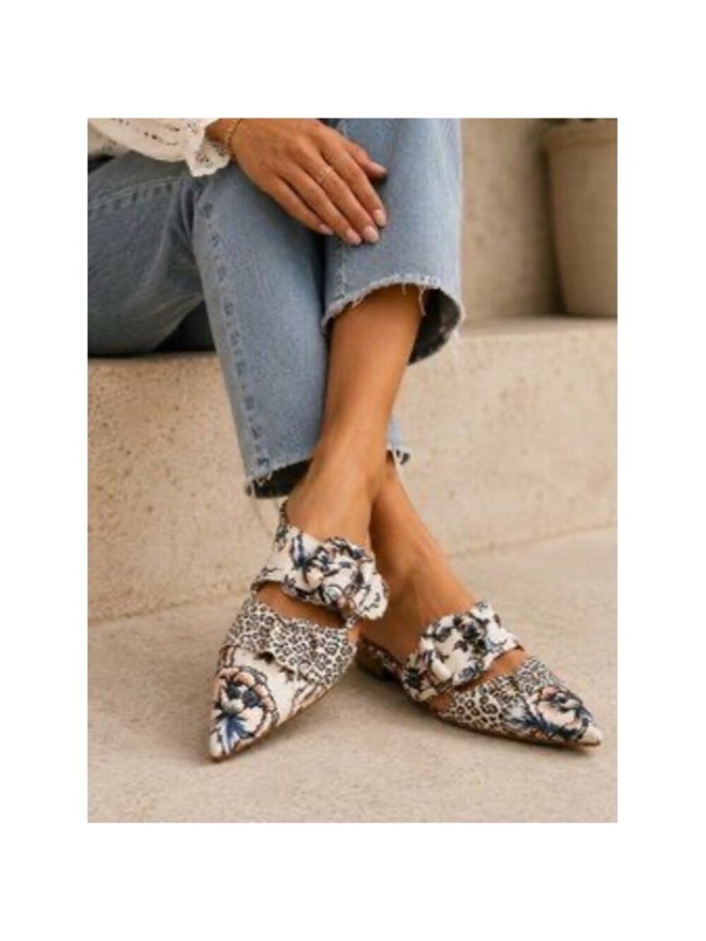 Anthropologie Flavia Floral & Leopard Pointed Slip-On Mules size 6